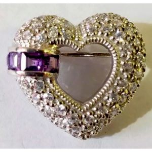 925 Sterling Silver Amethyst Cubic Zirconia Broach (~weight 5.72g)